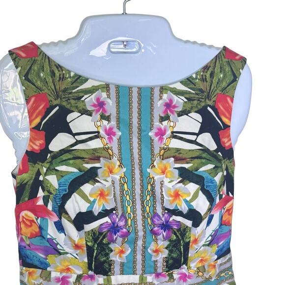 MAGGY LONDON Sleeveless Fit & Flare Short Dress Multicolor Floral Tropical Sz 4 - Picture 3 of 11